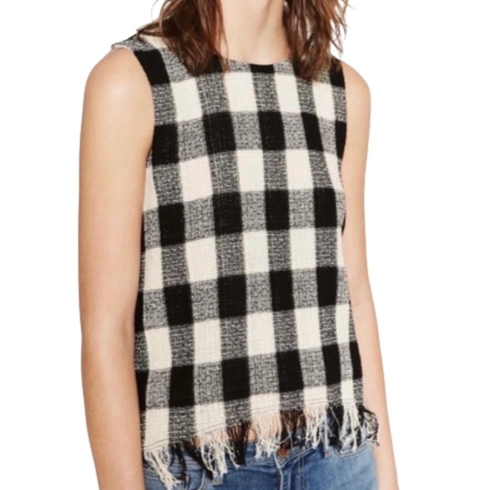 Zara Plaid Buffalo Check Fringe Woven Top